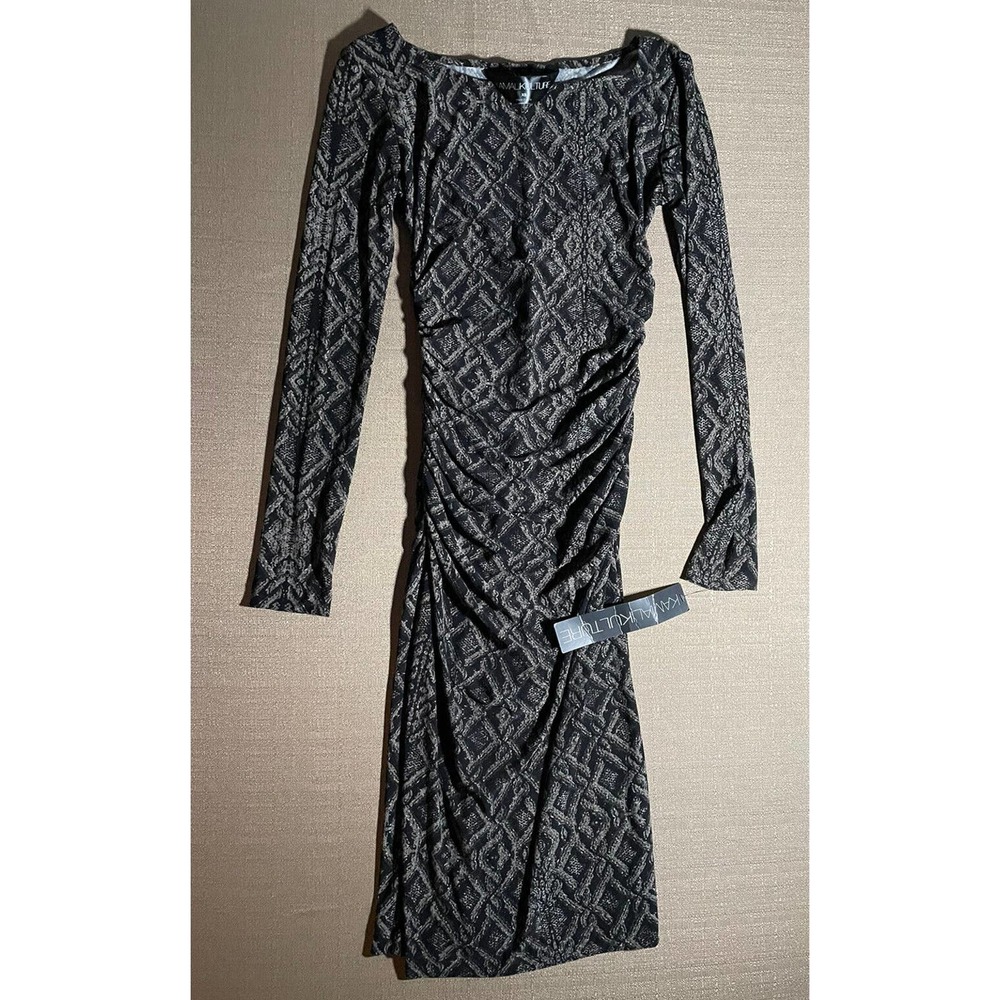 NEW KamaliKulture Dress Women’s XS Extra Small Snakeskin Ruched Back Long Sleeve